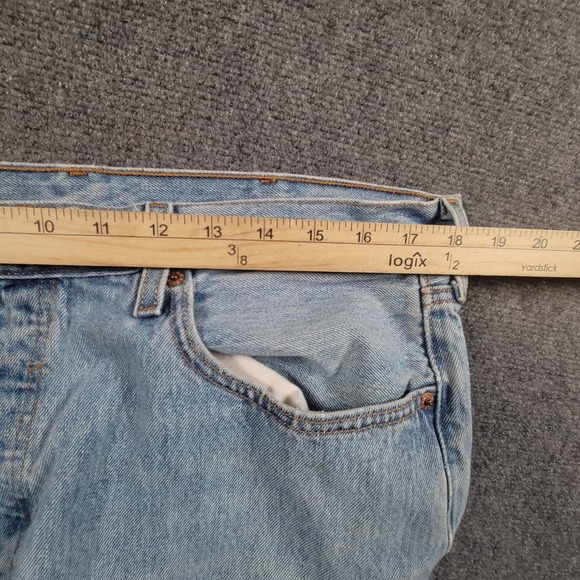Levis 501 Jeans Mens 38x32 Light Wash Button Fly Straight Leg Denim Distressed - Picture 5 of 12